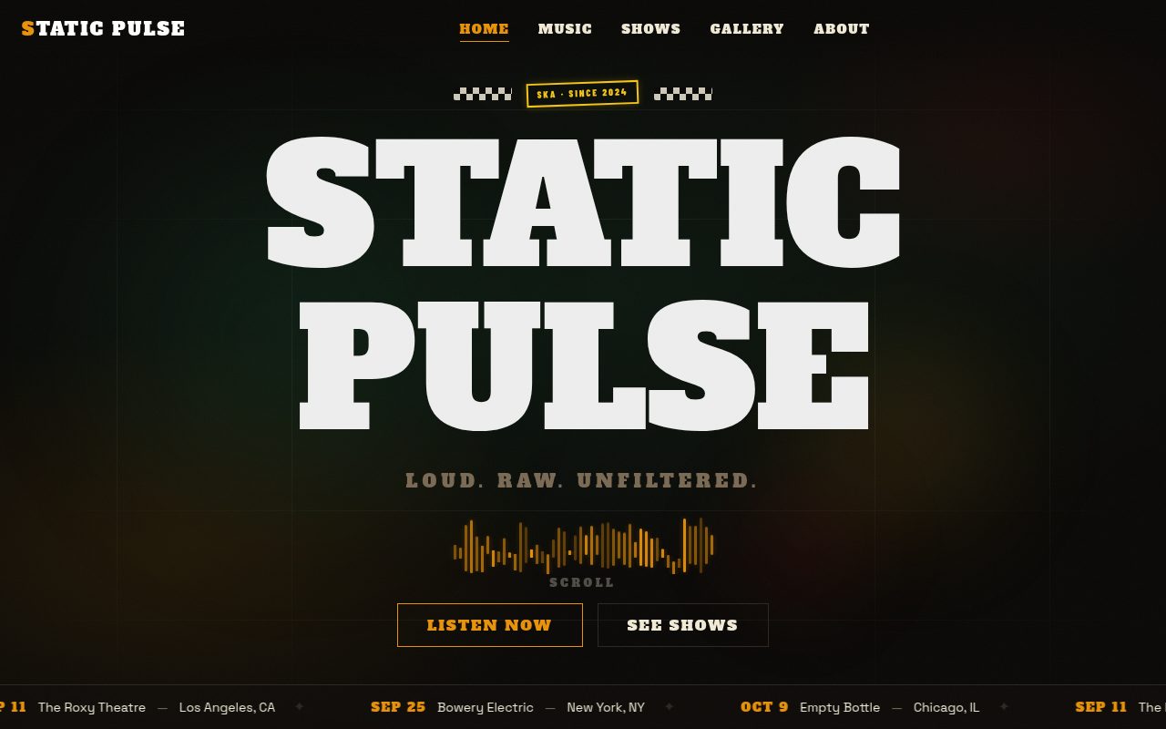 Home page of Band site